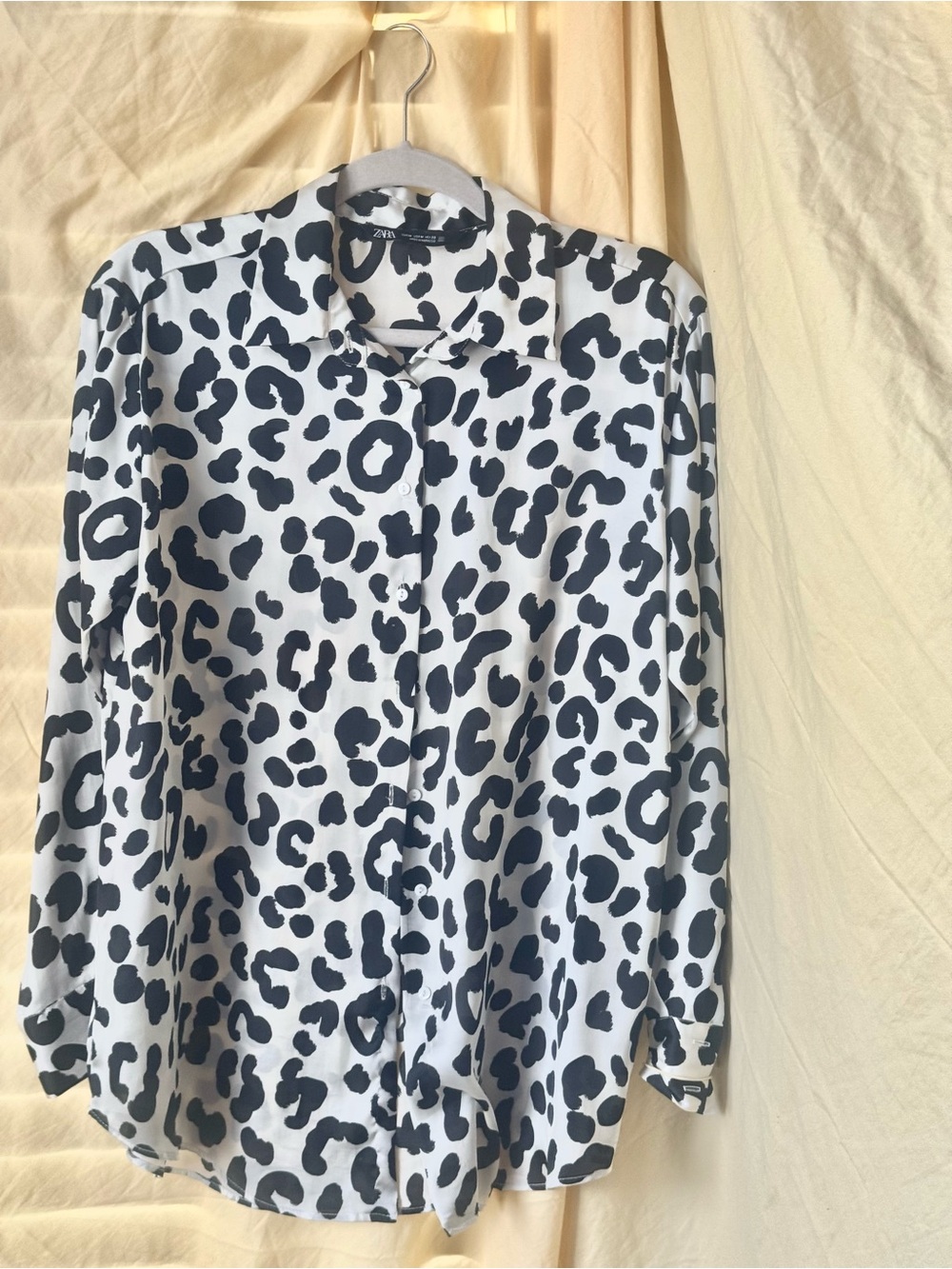 Zara White Leopard-Spot Blouse — M